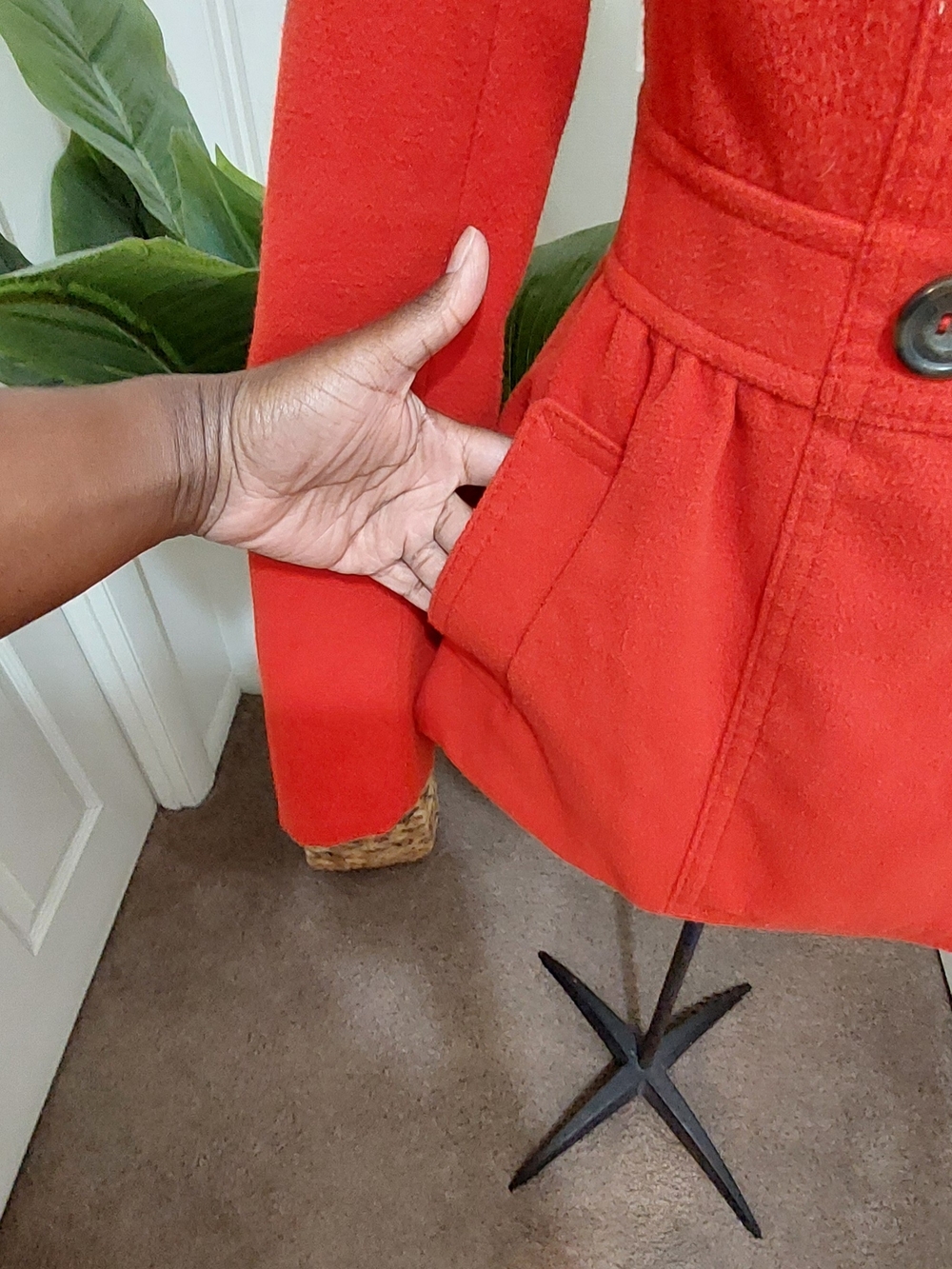 Y2K H&M Divided Red Double-Breasted Pea Coat with Peter Pan Collar Size 6 - Picture 3 of 10